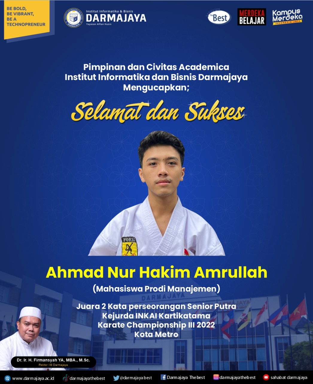 Mahasiswa Prodi Manajemen IIB Darmajaya Raih Juara di Kejurda Karate INKAI Kartikatama